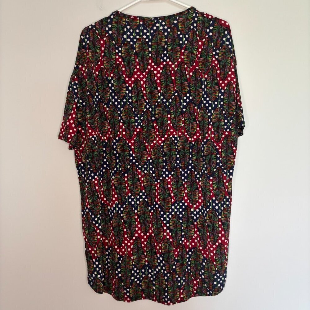 LULAROE NEW Irma Women's XS Red Navy Feathers Stretch Hi-Lo Comfy - Picture 2 of 6